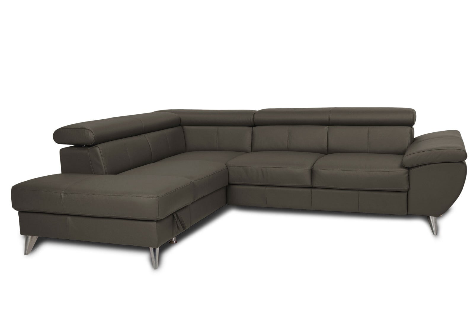 Ecksofa HOBART 207 x 260 cm mit Schlaffunktion rechts Lederbezug fangobraun