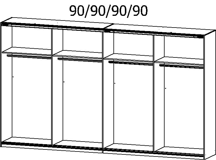 Kleiderschrank PANORAMA 361 x 62 cm NB weiß