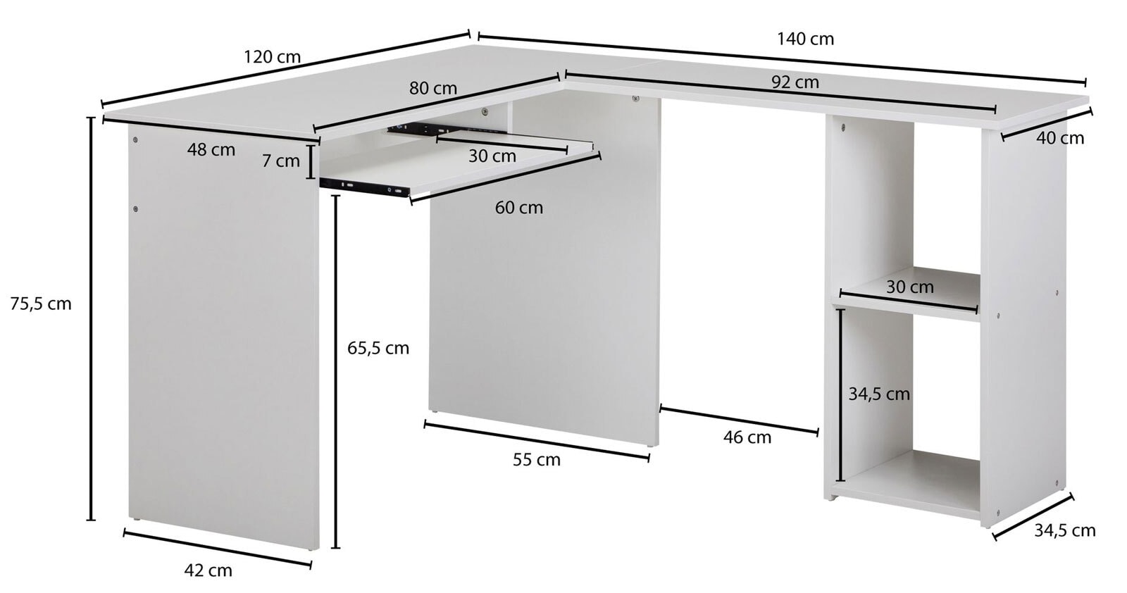 Winkelschreibtisch 120 x 140 cm weiß