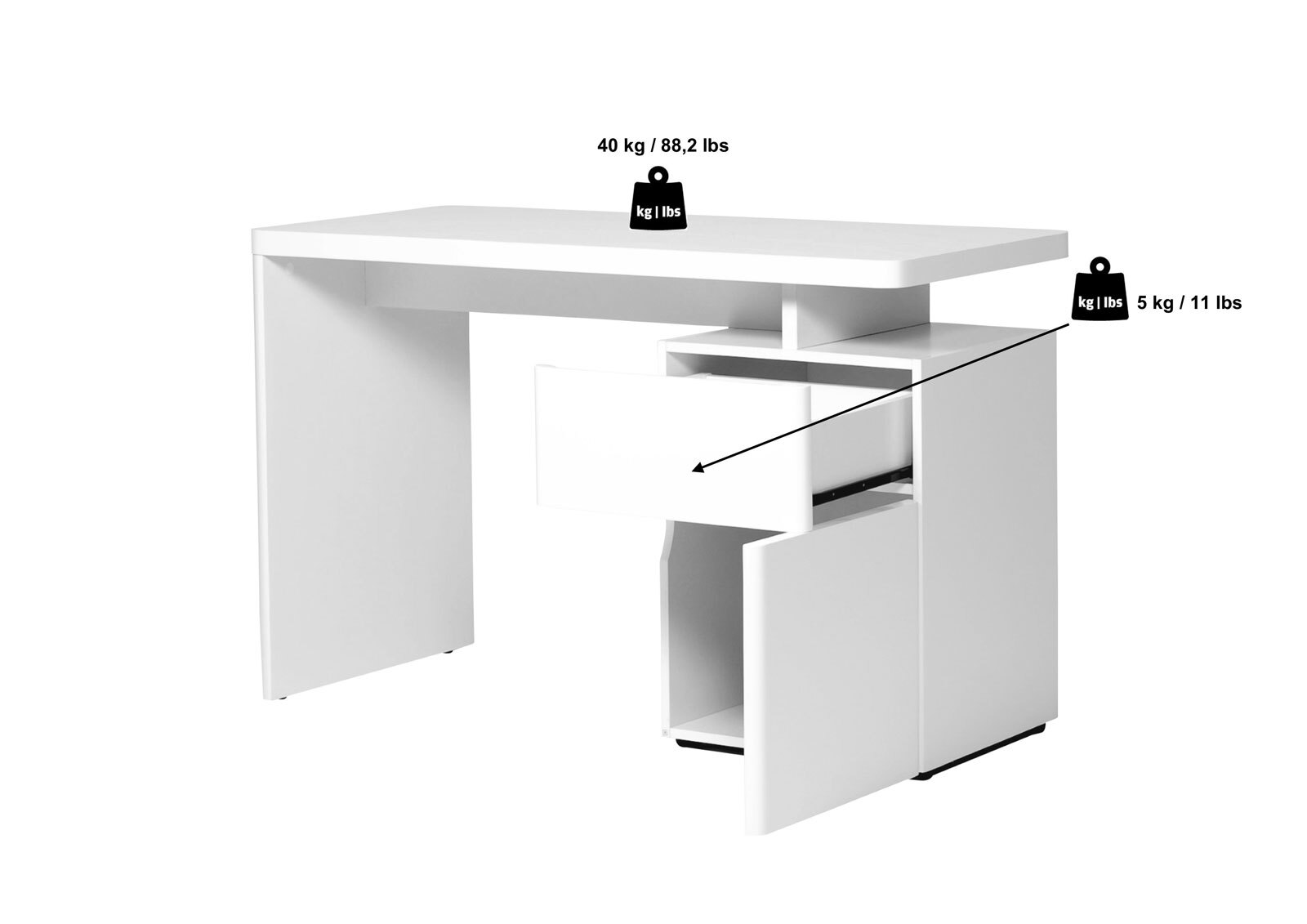 Schreibtisch Weiß Hochglanz  ca. 120 x 76 x 55 cm