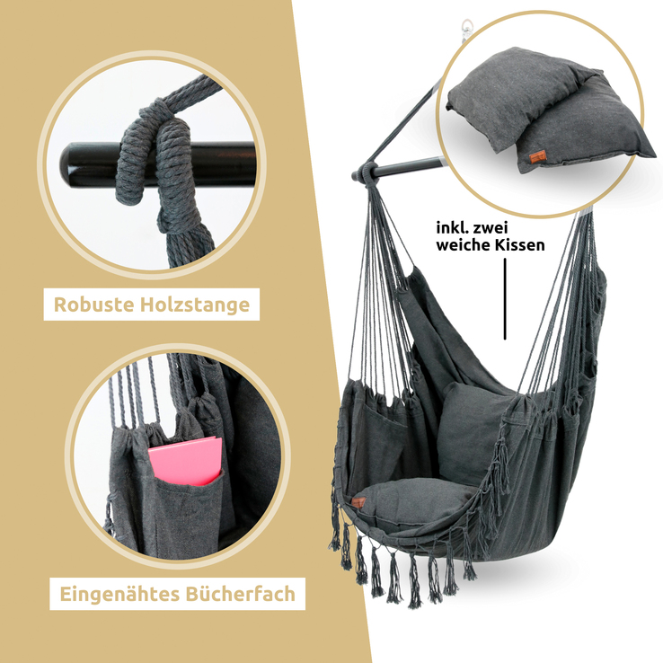 deluxe4home Hängesessel BOHO 4-teilig anthrazit
