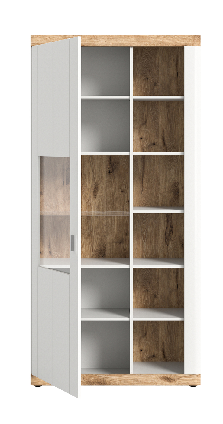 Vitrine LAREDO 100 x 204 cm weiß matt tiefgezogen/Nox Eiche Dekor