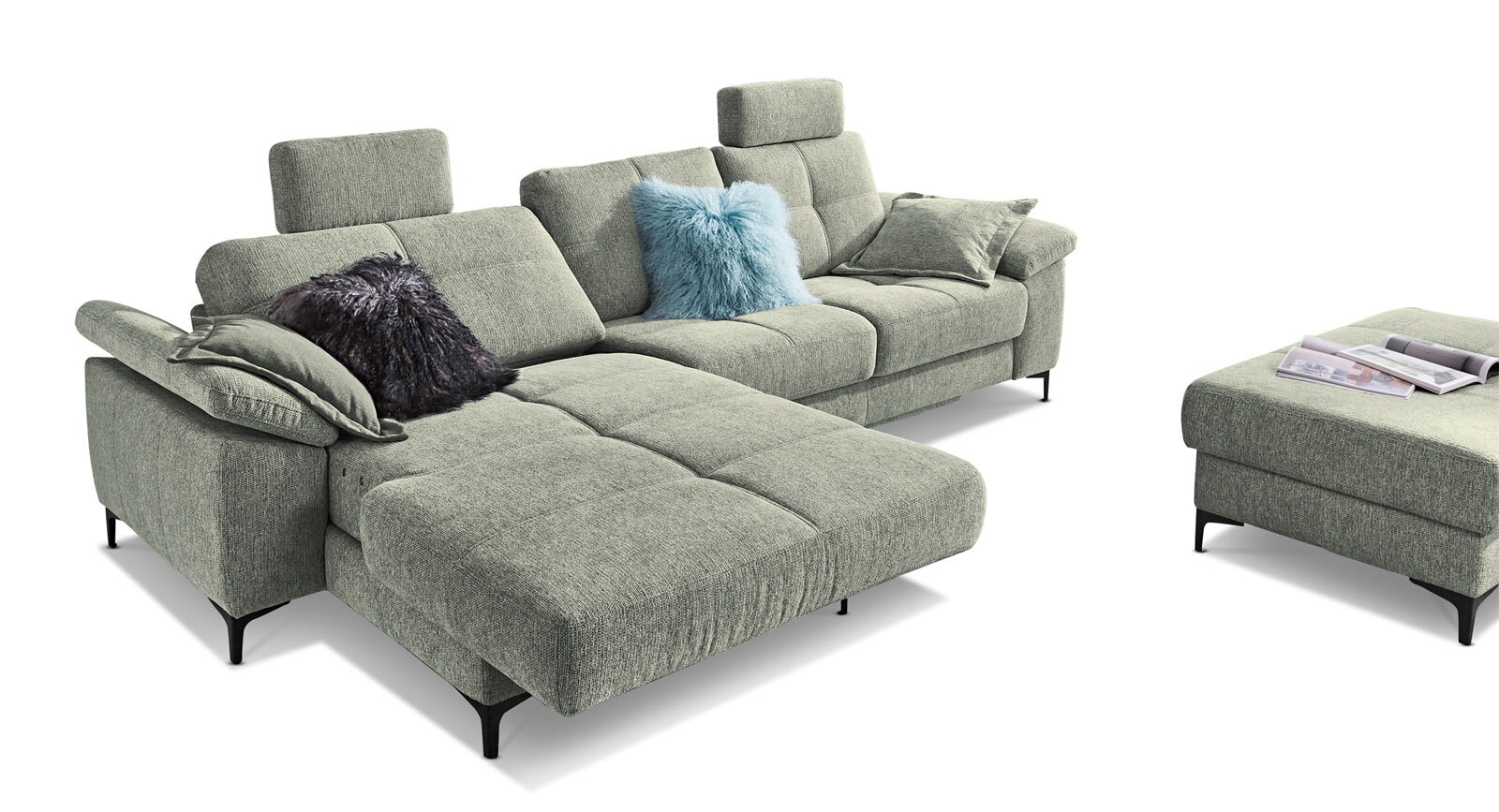 LASCONDO Ecksofa ROMINA SF-L 162 x 296 cm Famous sage