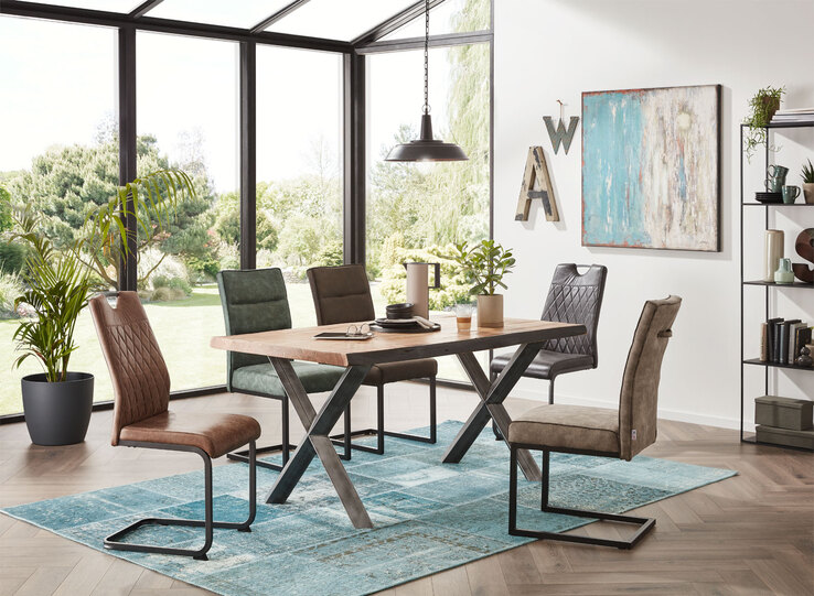 Esstisch MOMBASA 160 x 90 cm Akazie massiv natur/schwarz vintage lackiert