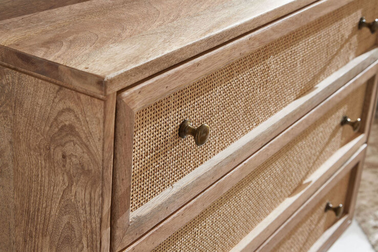 Sideboard 80 x 75 cm Mango massiv und Rattan