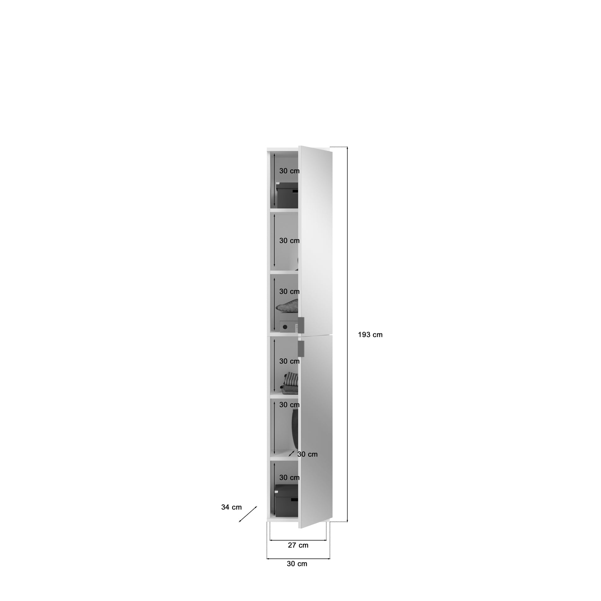 Garderobenkombination PROJEKT X 2-teilig 60 x 193 cm Spiegelfront/weiß Hochglanz