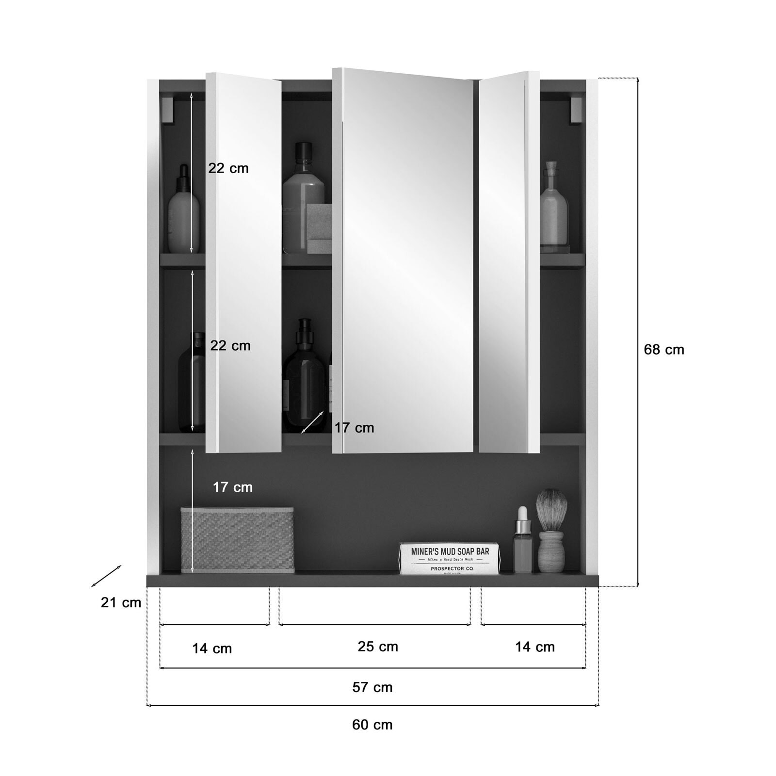 Badspiegelschrank ROCKET LED Beleuchtung 60 x 68 cm weiß/ anthrazit