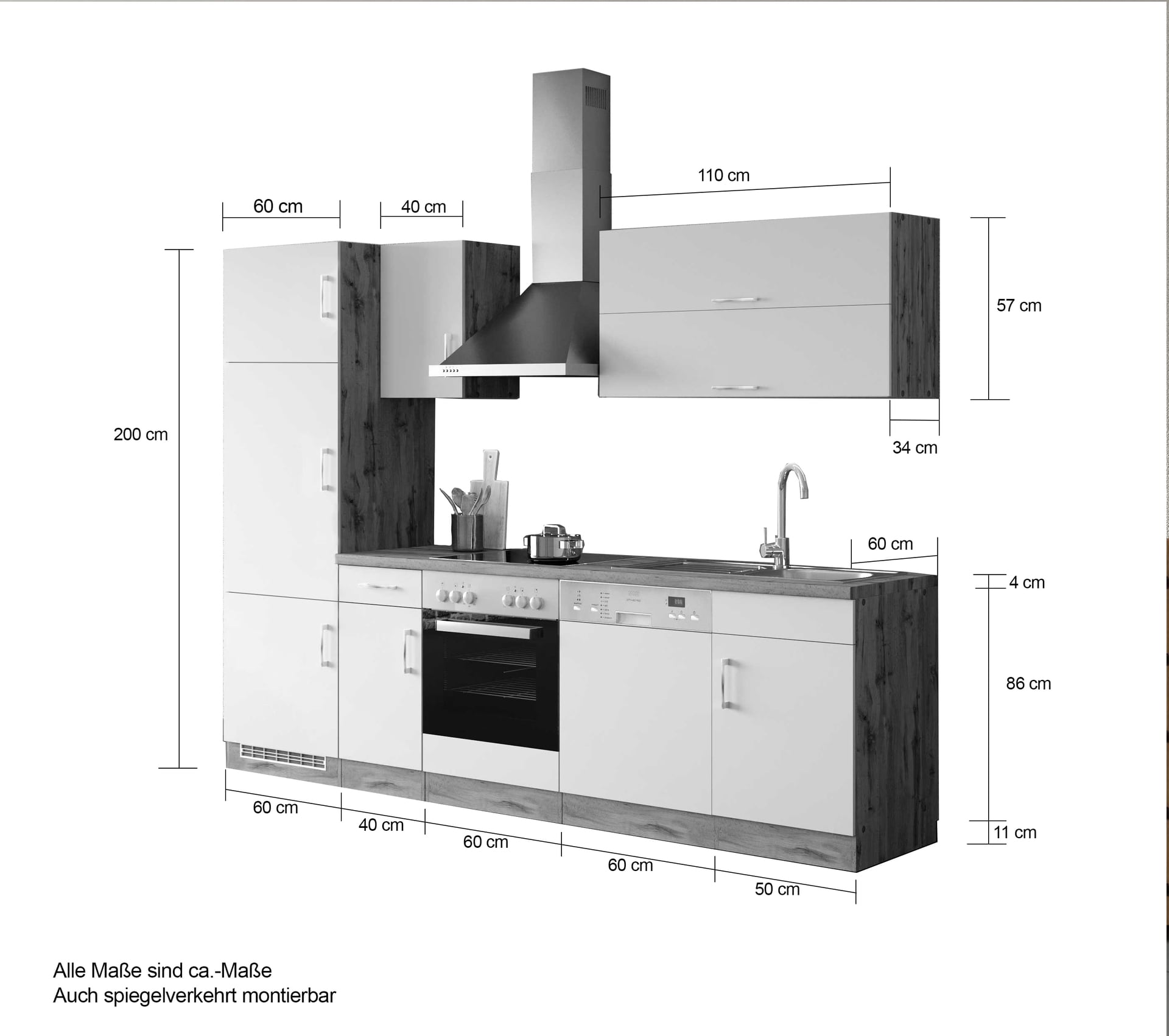 Küchenzeile ODENSE 270 cm Graphit/ Wotan Eiche Dekor