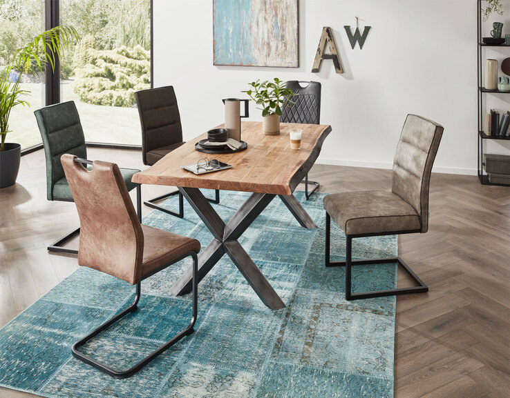 Esstisch MOMBASA 160 x 90 cm Akazie massiv natur/schwarz vintage lackiert
