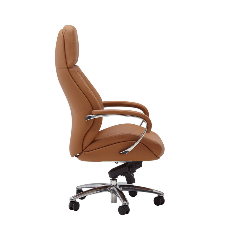 Chefsessel mit Armlehnen Silberfarbig/ Caramel Leder