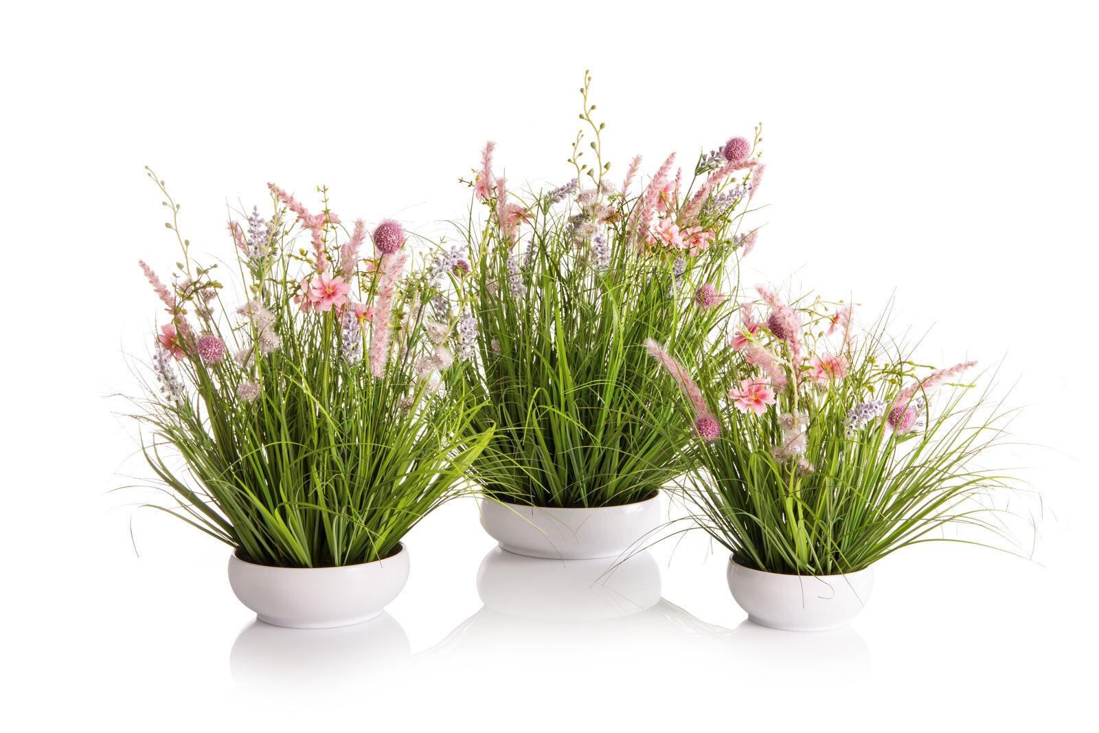 Kunstpflanze in Schale WIESENBLUMEN 40 cm grün/pink