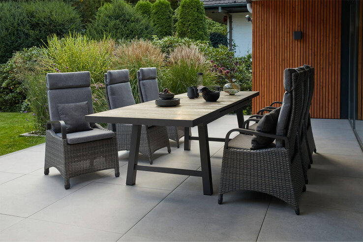 Garden FLAIR Gartentisch LENA A 200-260 x 100 cm anthrazit /Holzoptik braun