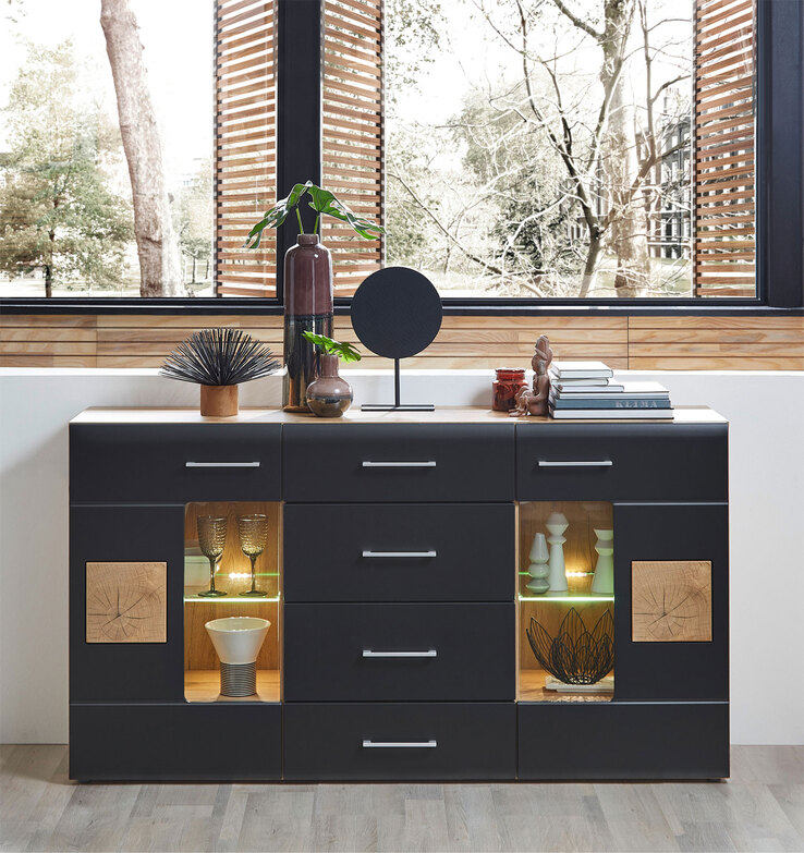 Sideboard SONATE 170 x 93 cm schwarz/ braun