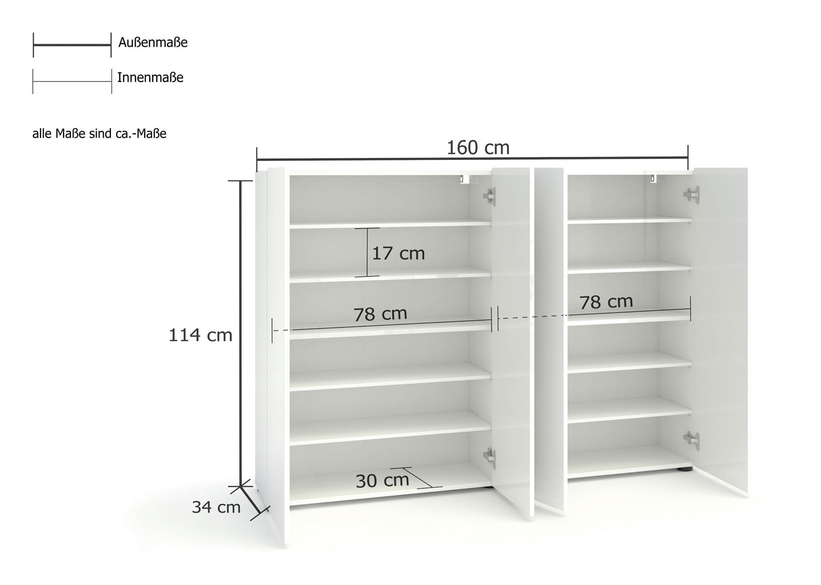 Schuhschrank VERONA 160 x 115 cm weiß