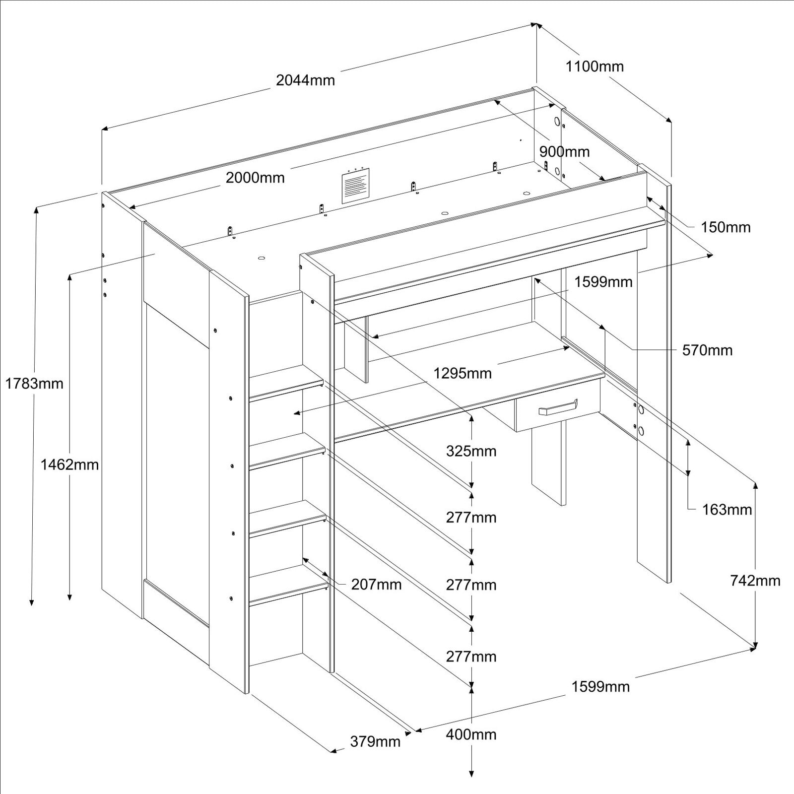 Parisot Hochbett HEAVY 2 braun/weiß