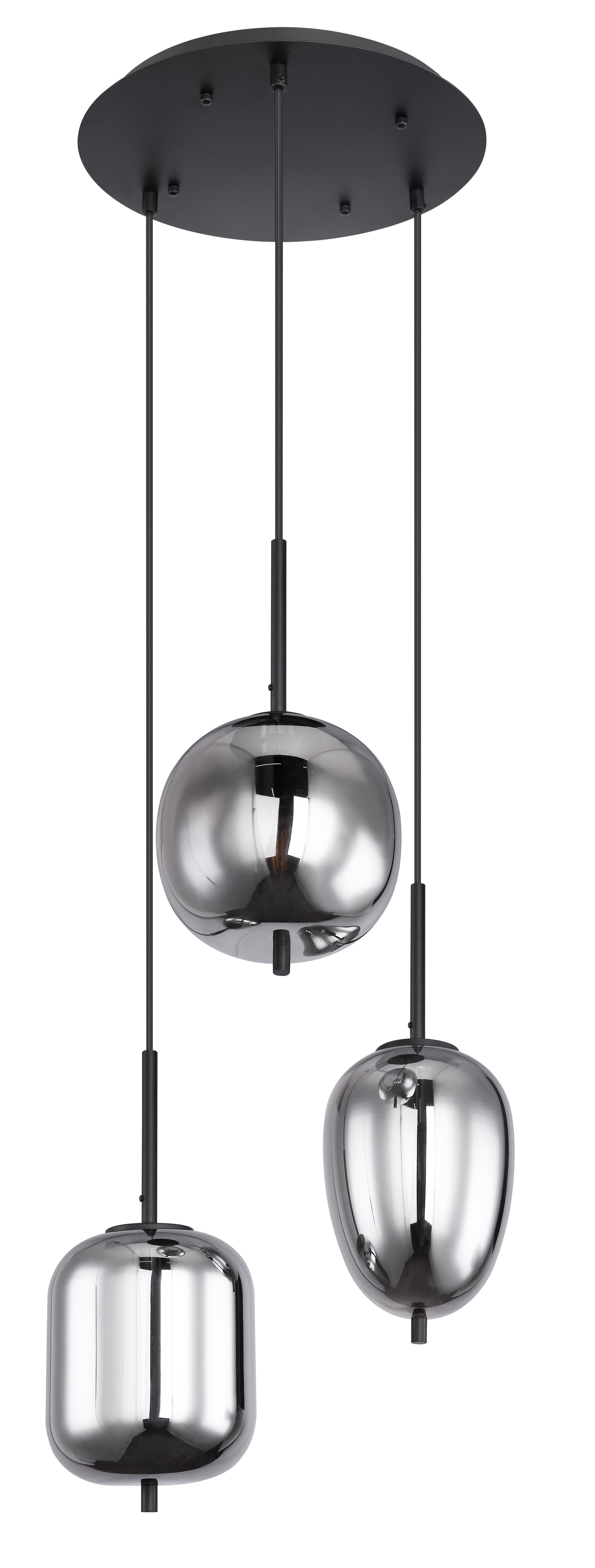 GLOBO Retrofit Pendelleuchte BLACKY 3-flg schwarz /rauchfarbig