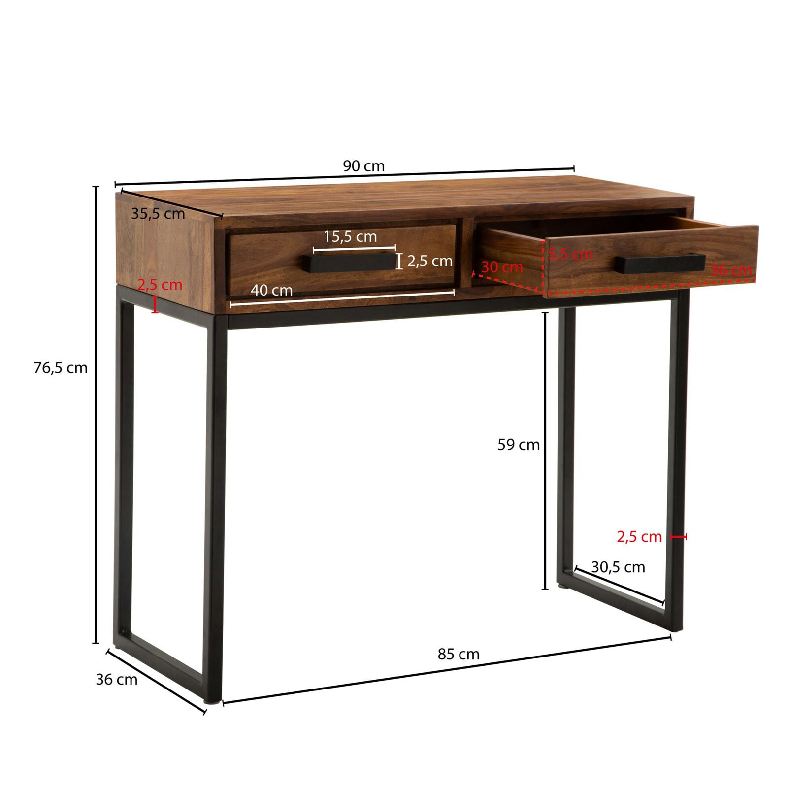 Konsolentisch 90 x 77 cm Sheesham braun schwarz