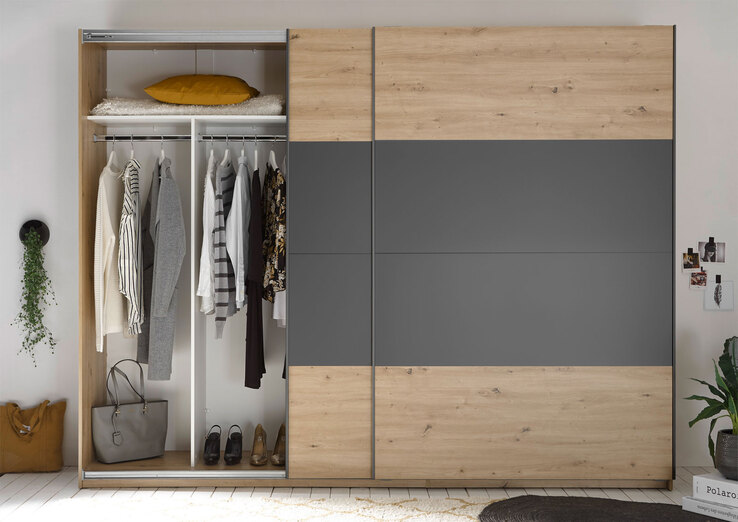 LIV`IN Schwebetürenschrank CORDOBA Artisan Eiche / Graphit Dekor