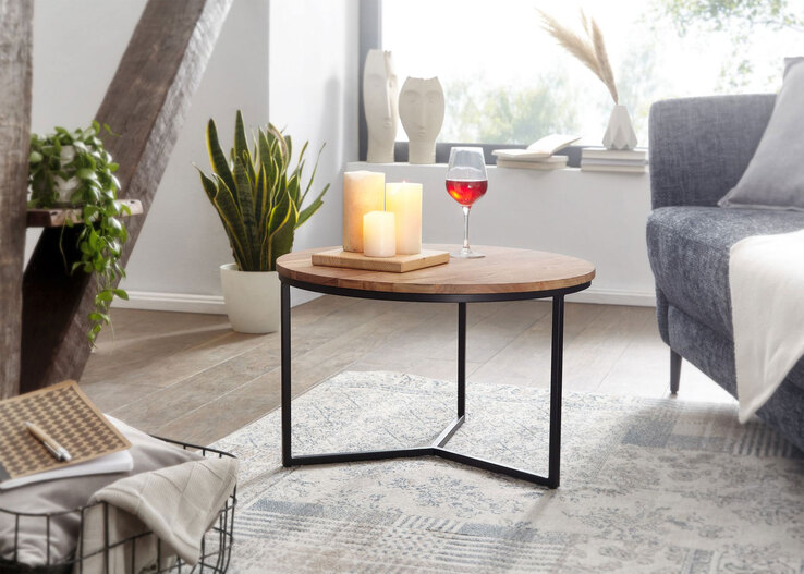 Couchtisch rund 60 cm Schwarz/ Akazie massiv