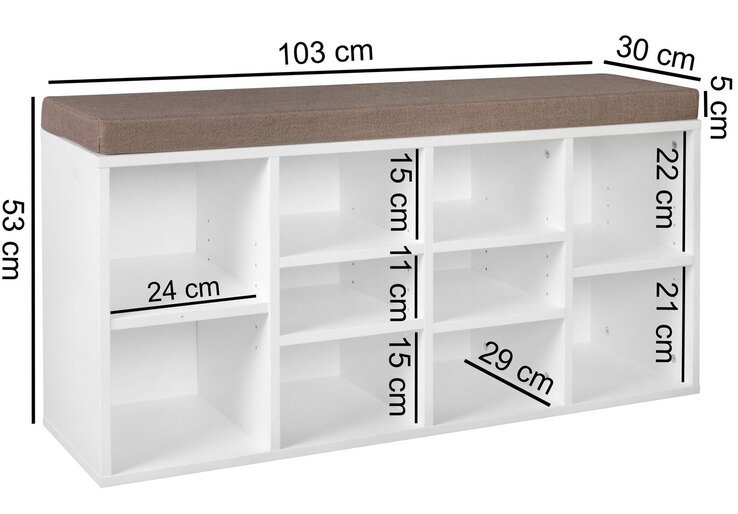 Garderobenbank 103 x 53 cm braun/weiß
