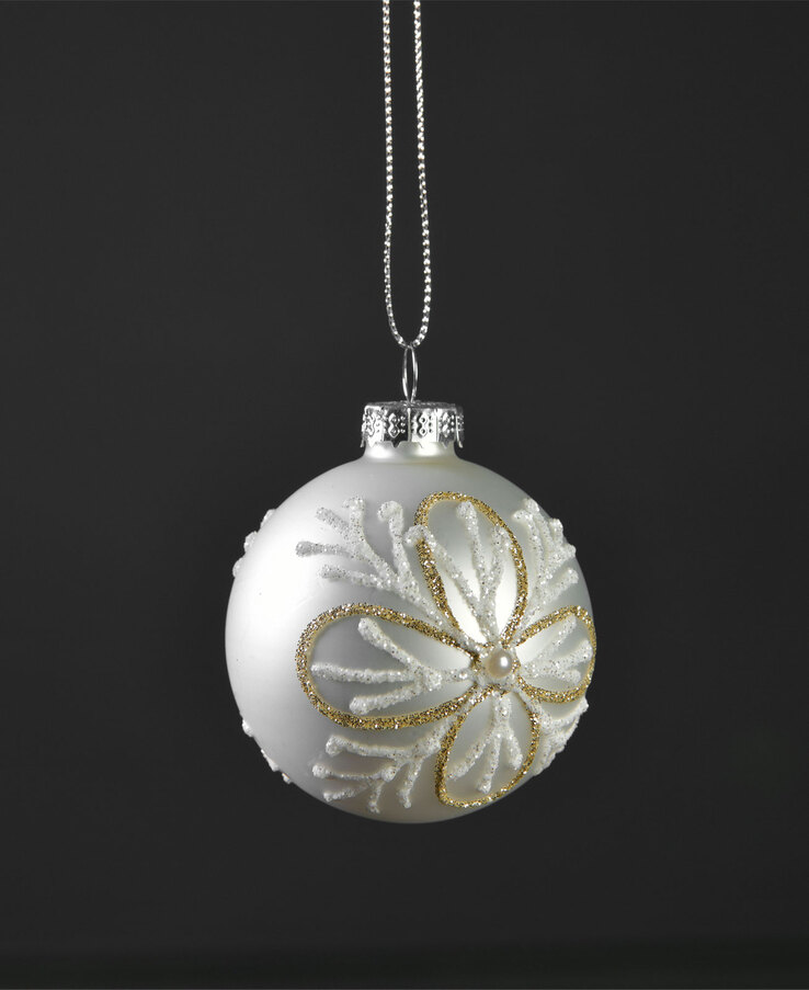 casaNOVA Weihnachtskugel 6 cm silberfarbig matt /Glitzer weiß & goldfarbig