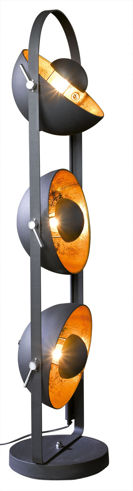 casaNOVA Retrofit Stehlampe FAME 3-flg schwarz/goldfarbig