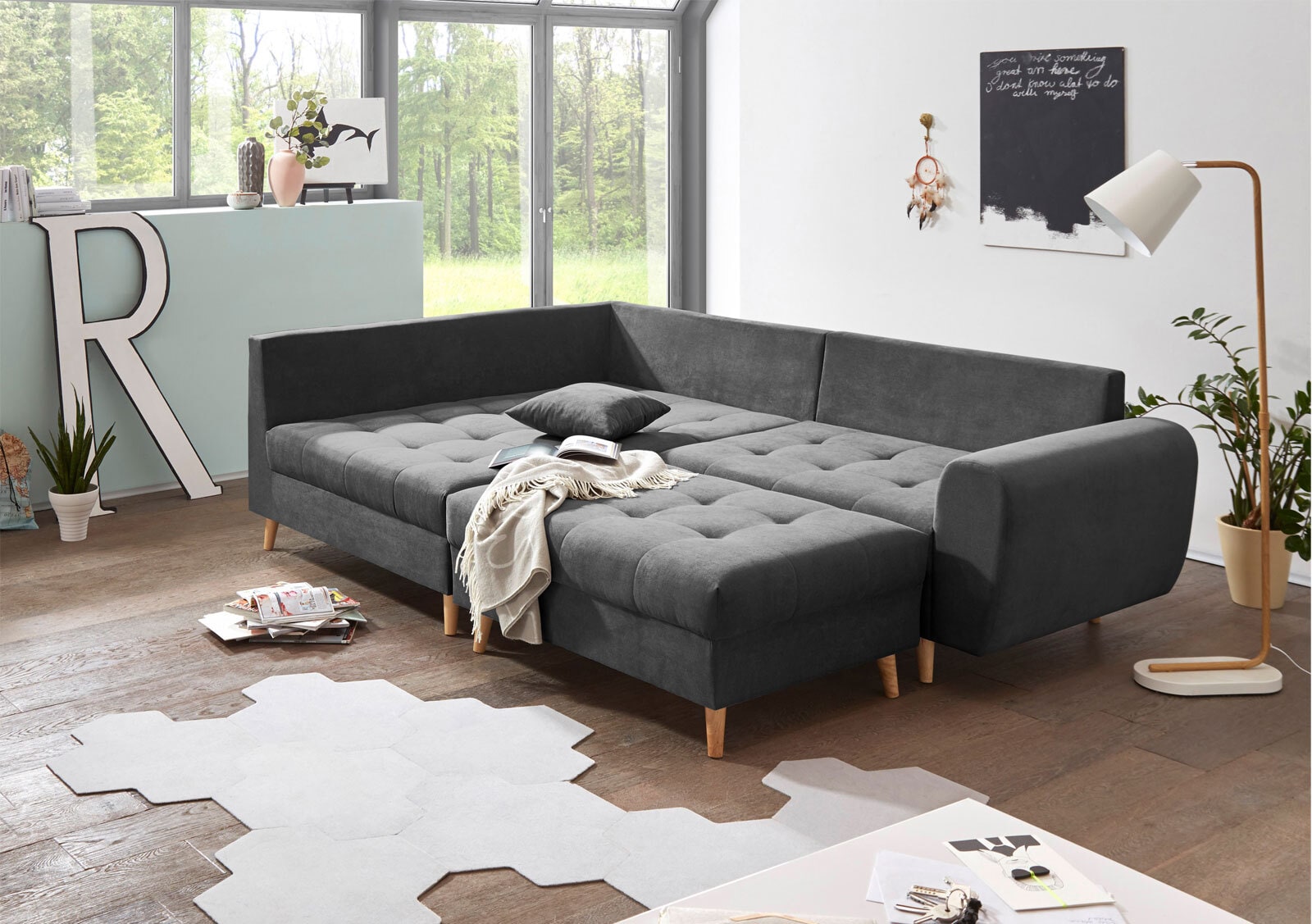 Ecksofa mit Hocker AMALIA L anthrazit