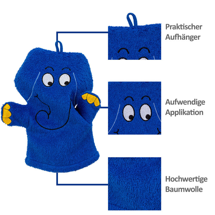 Smithy Waschhandschuh ELEFANT blau