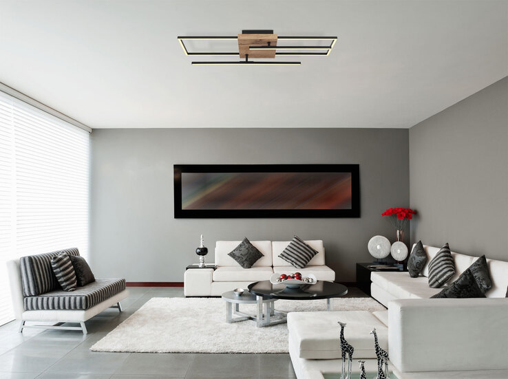 GLOBO LED Deckenlampe KENDRA 80 cm Holzoptik