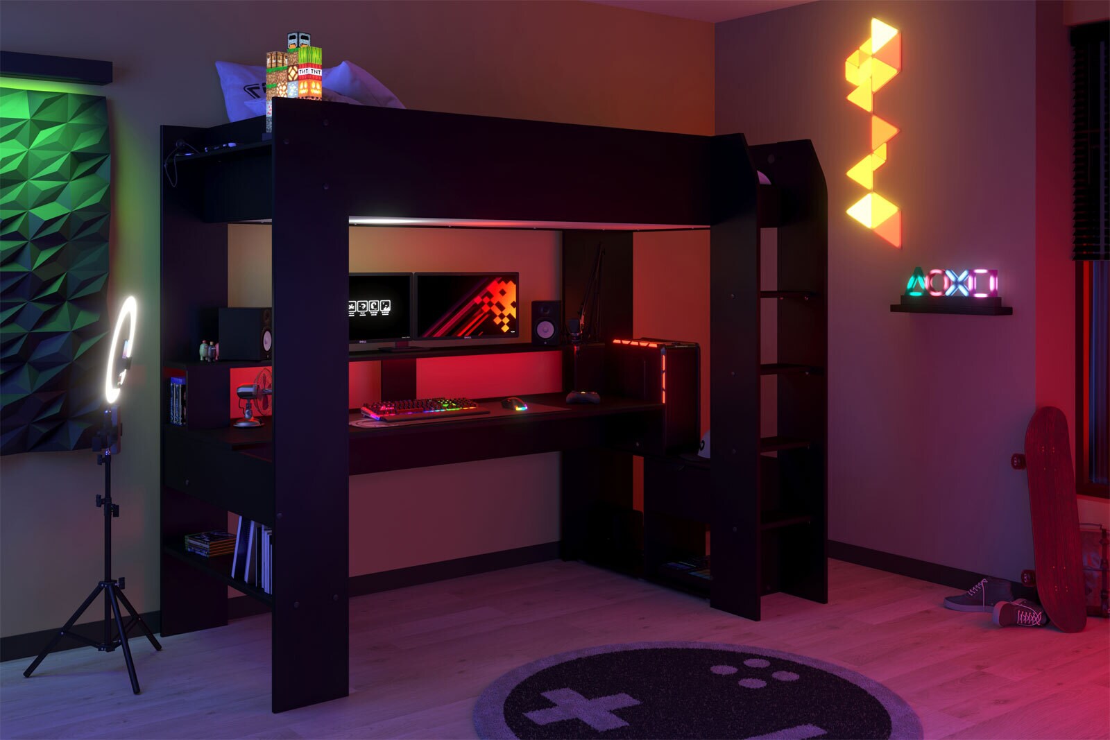 Parisot Gaming-Hochbett mit LED Beleuchtung schwarz