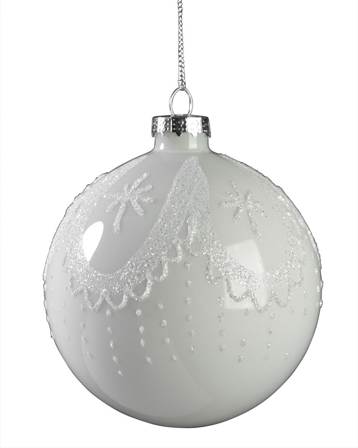 casaNOVA Weihnachtskugel 10 cm weiß glänzend /Glitzer weiß