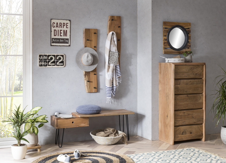Wandgarderobe 99 x 22,5 cm Akazie mit Baumkante natur