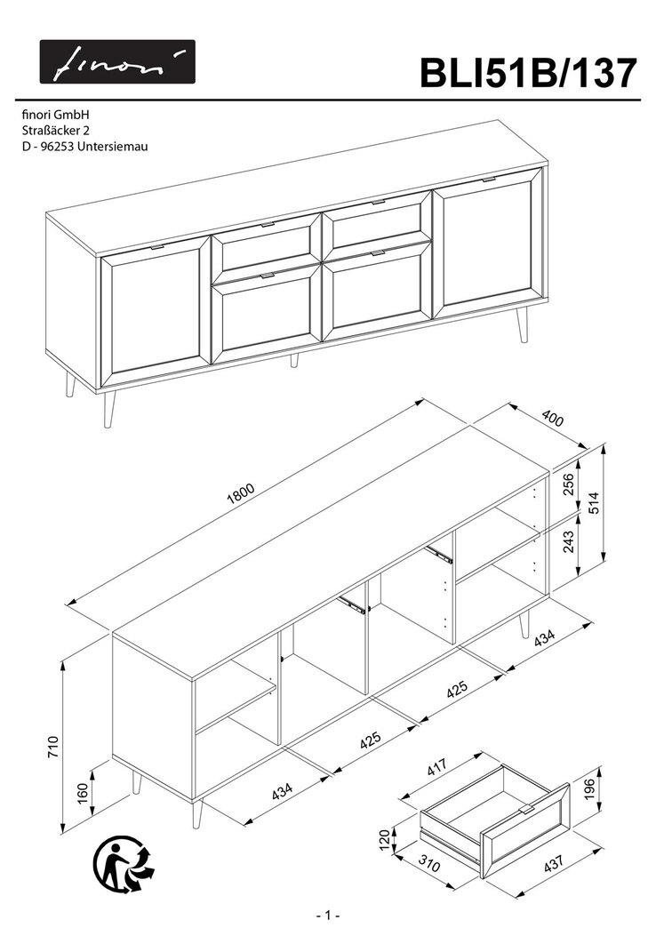 Sideboard BALI 180 x 71 cm Sonoma Eiche/ Rafia Geflecht