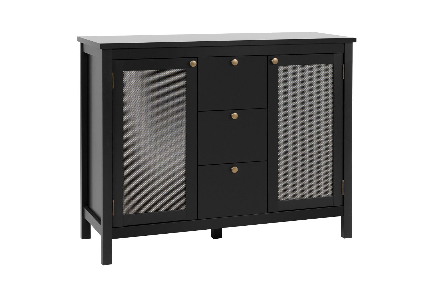 Sideboard CORDOBA 110 x 90 cm schwarz / Geflecht Nobel