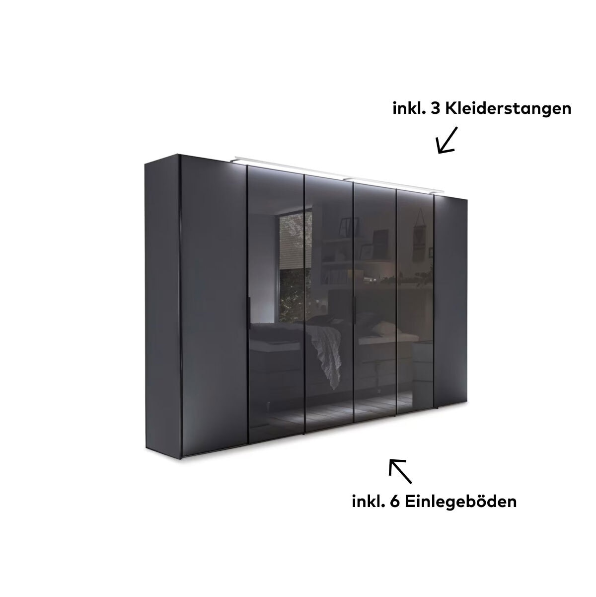 Kleiderschrank SINEO 298 x 222 cm vulkanschwarz