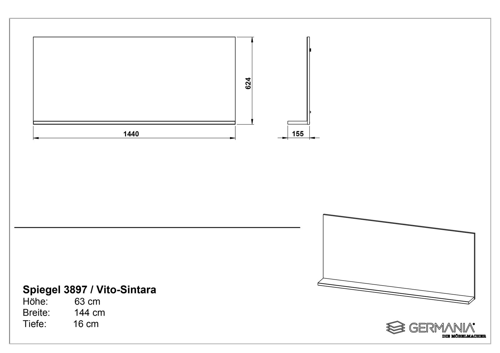 vito Spiegel SINTARA 144 x 63 cm weiß