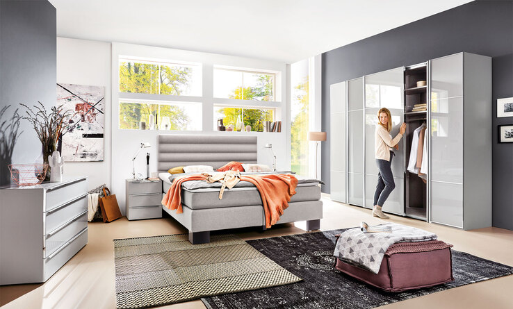 LIFE STYLE by schlaraffia Boxspringbett LINEA 180 x 200 cm Stoffbezug silvergrau