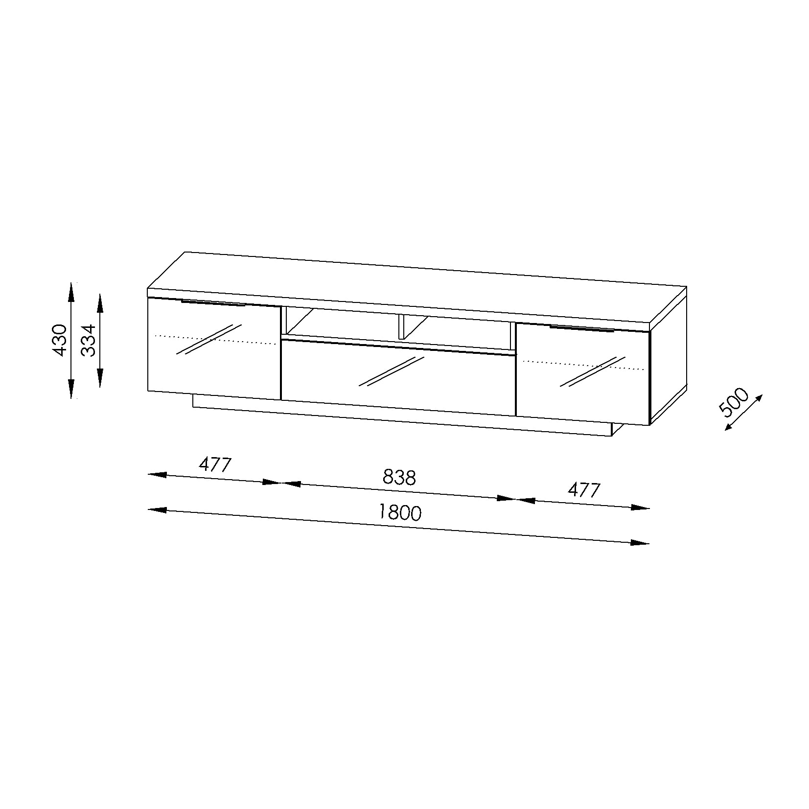 vito Lowboard SAM 180 x 43 x 50 cm Holznachbildung braun/weiß