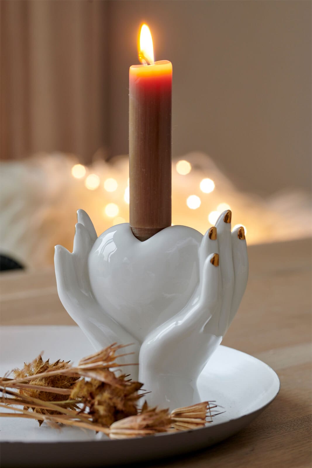 Kerzenständer HANDS 13 cm weiß /goldfarbig