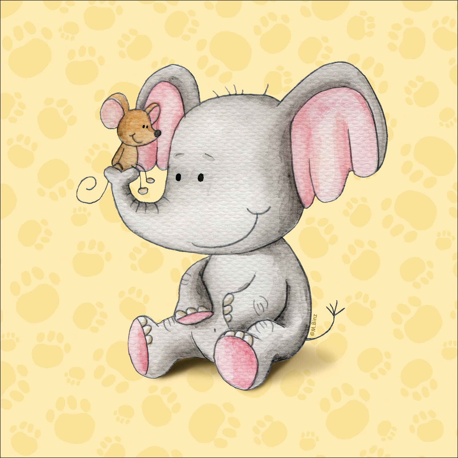 PRO ART Basic cellophaniert Bild LITTLE FRIENDS ELEFANT 27 x 27 cm mehrfarbig