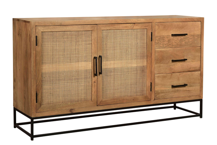 Sideboard 150 x 80 cm Mango lackiert mit Rattan-Front