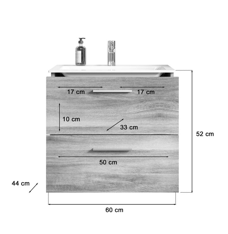 Waschbeckenunterschrank YORK 60 x 52 cm Rauchsilber grau