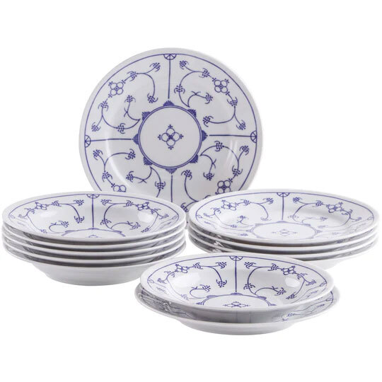 KAHLA Tafelservice TRADITION Blau Saks 12-teilig Porzellan weiß/blau