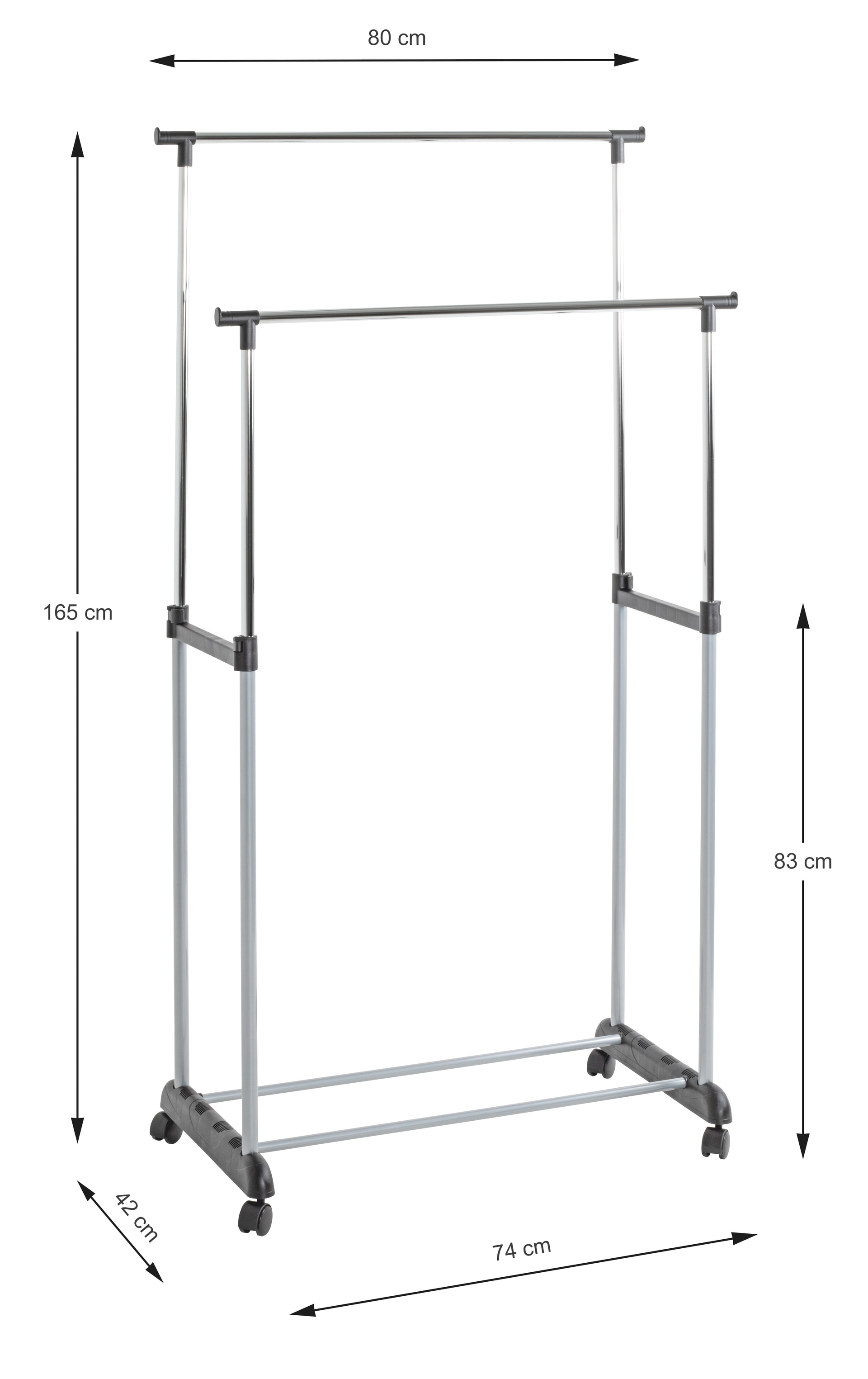 Rollgarderobe SAMA 80 x 96-165 x 42 cm Stahl schwarz/silber