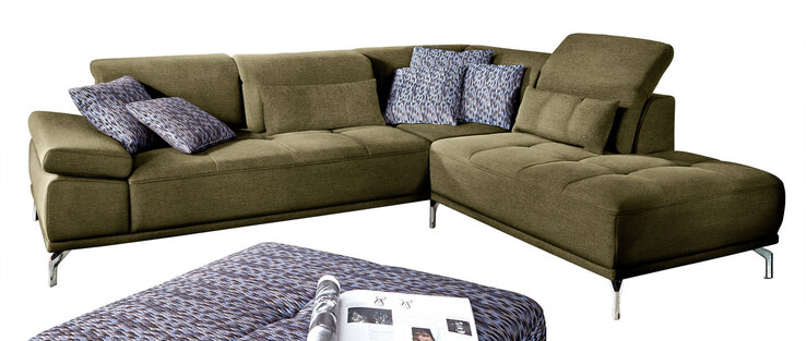 Ecksofa CALUNA 273 x 234 cm Stoffbezug dunkelgrün