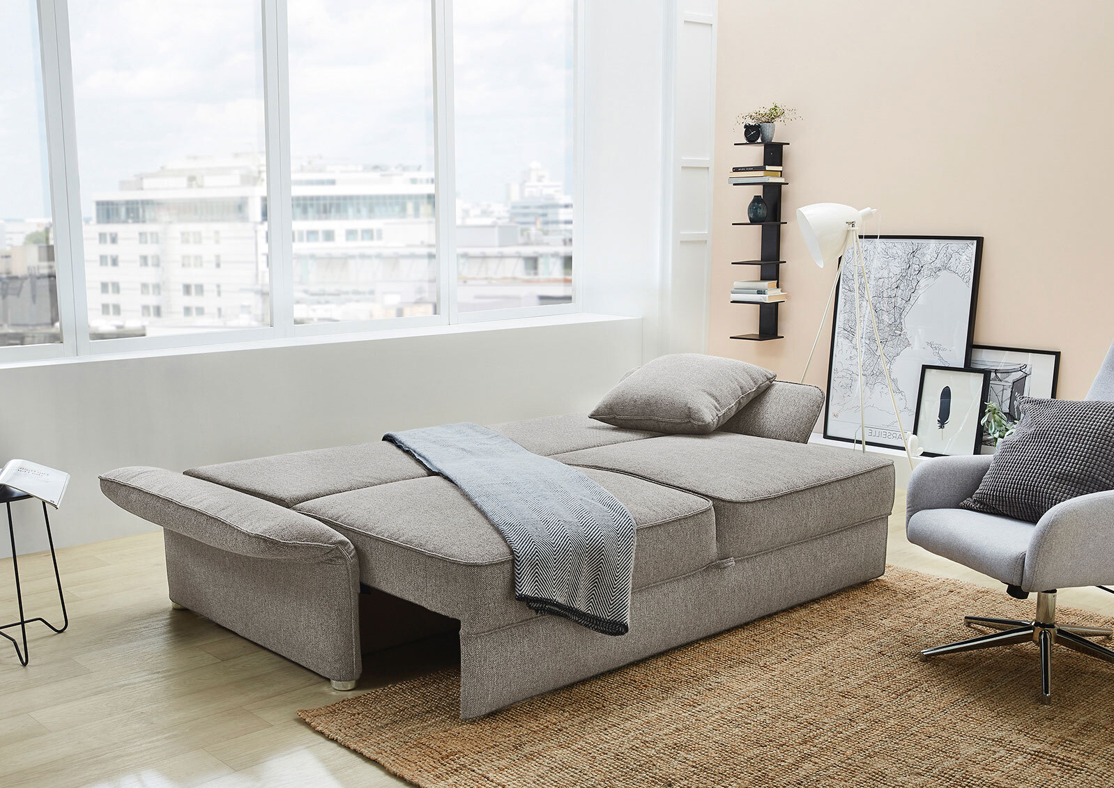 Schlafsofa LENNY 215 cm Stoffbezug beige