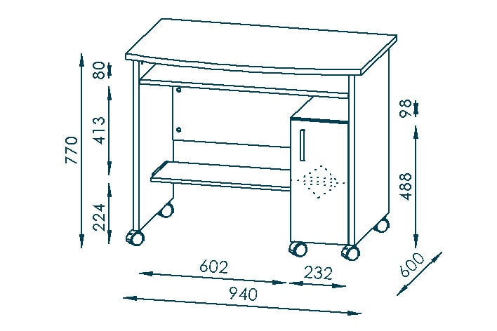 Computertisch 94 x 60 cm White Oak/ weiß