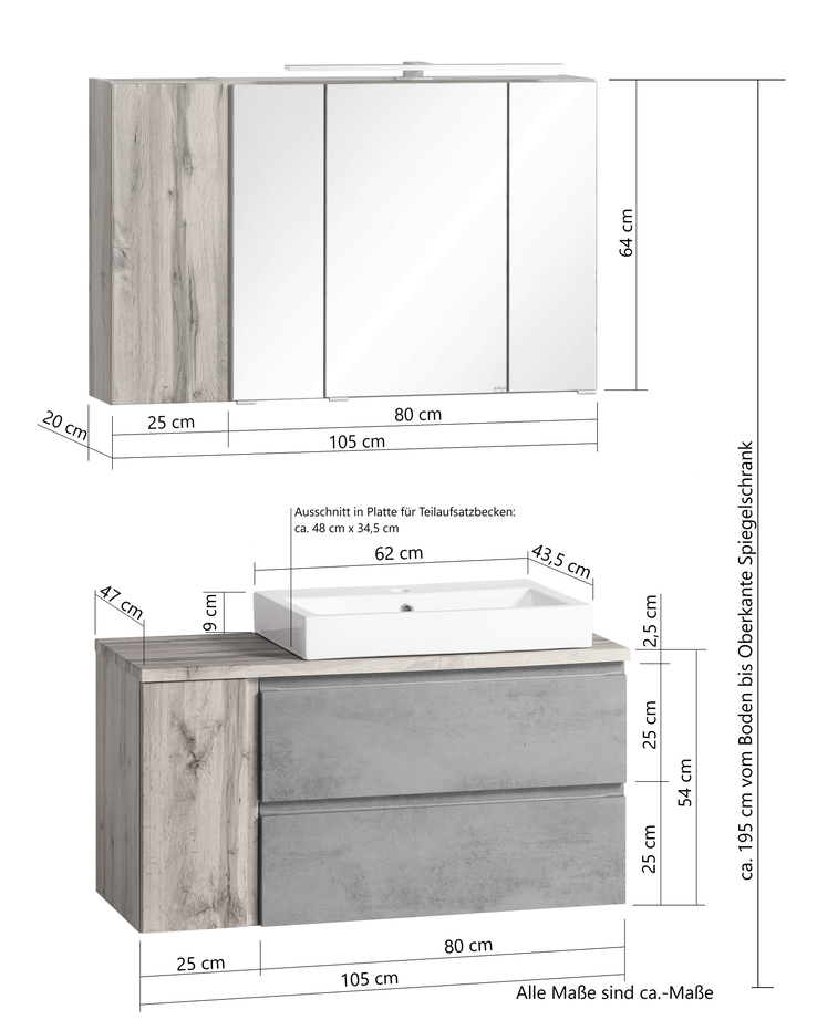 Bad-Waschtischkombination GENT grau 105cm