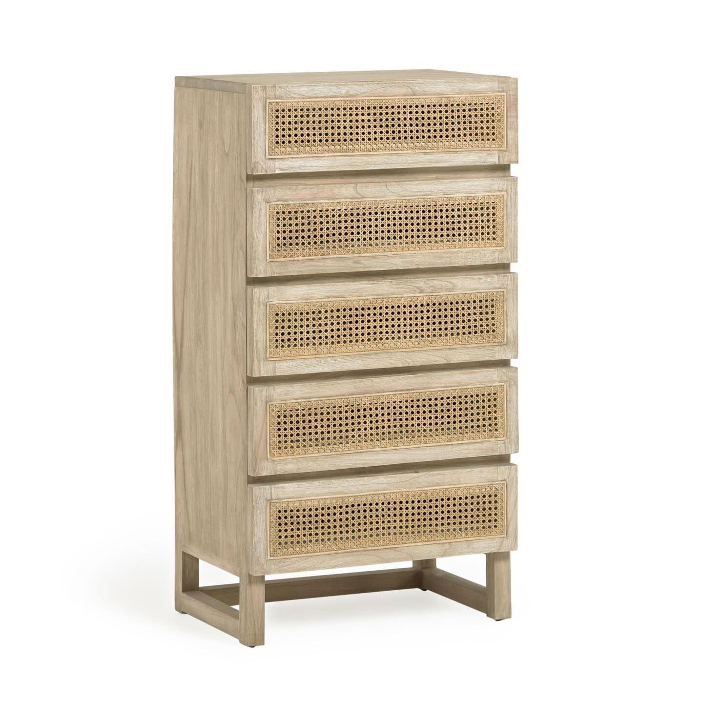 Kave Home Kommode REXIT Zedrachholz massiv/Rattan 60 x 113 cm