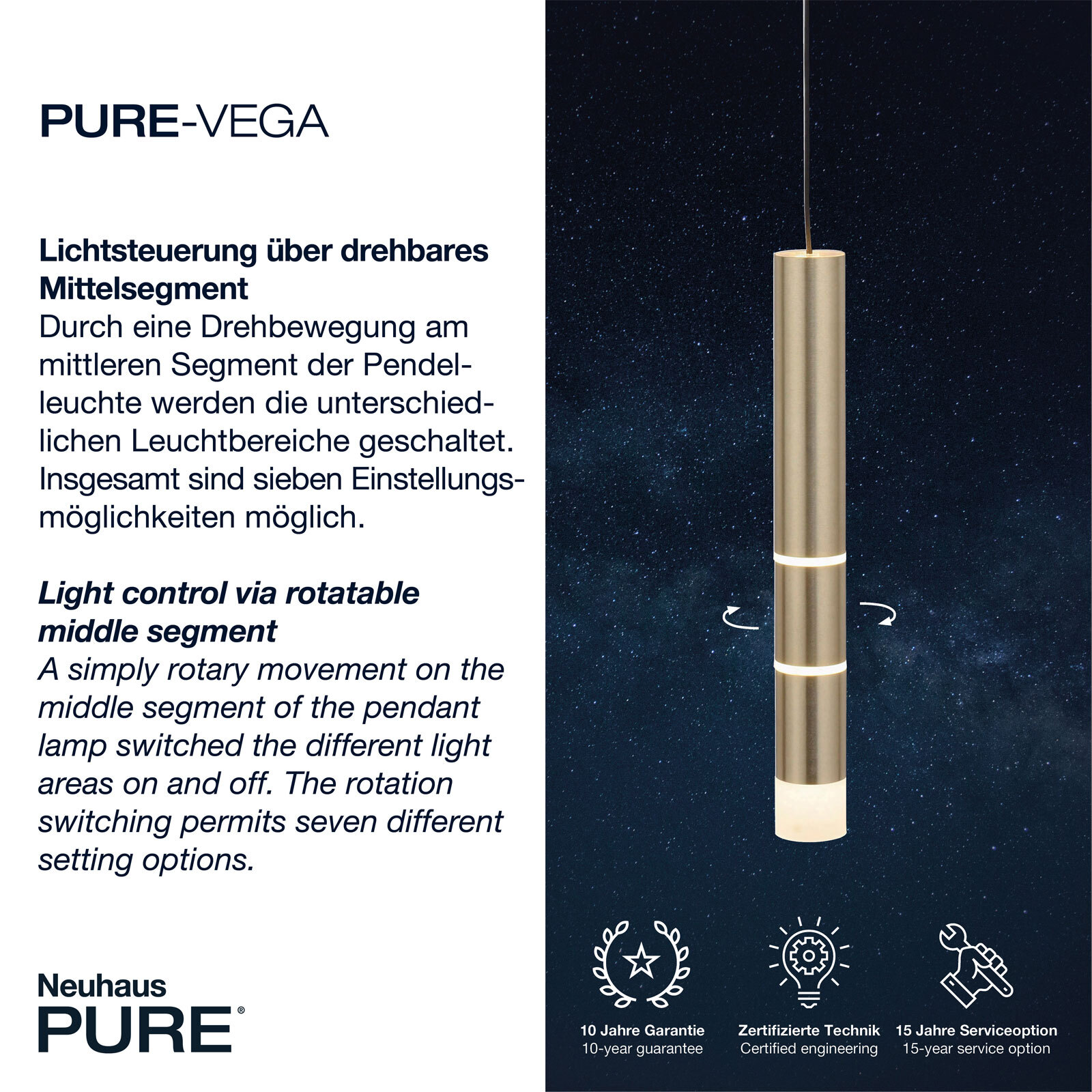 Paul Neuhaus LED Pendelleuchte PURE-VEGA 5 cm mattmessing